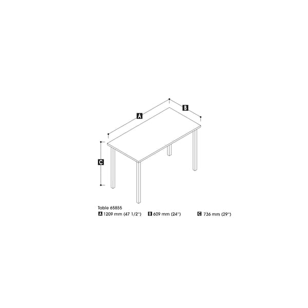Universel 48W Table Desk with Square Metal Legs, Bark Grey